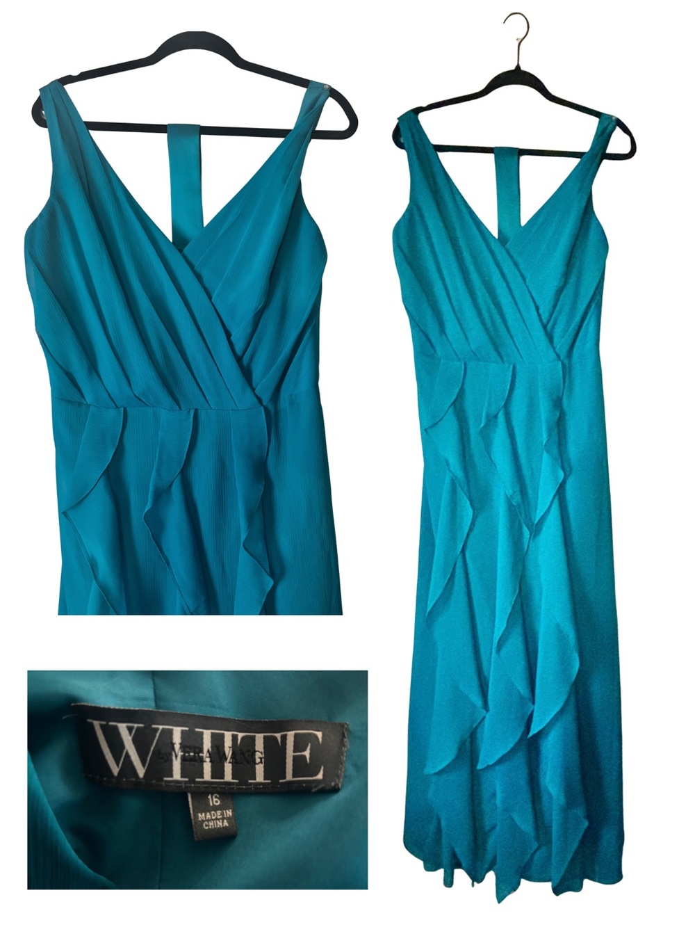 WHITE by Vera Wang: Teal Wrap-Front Ruffle Maxi Dress